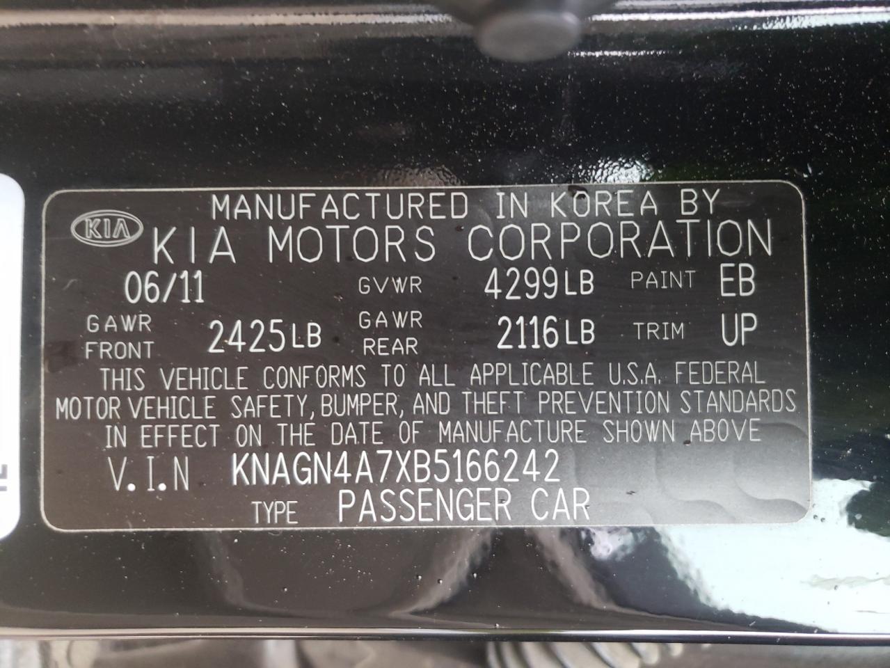 Photo 10 from auction – 2011 KIA OPTIMA EX with VIN KNAGN4A7XB5166242