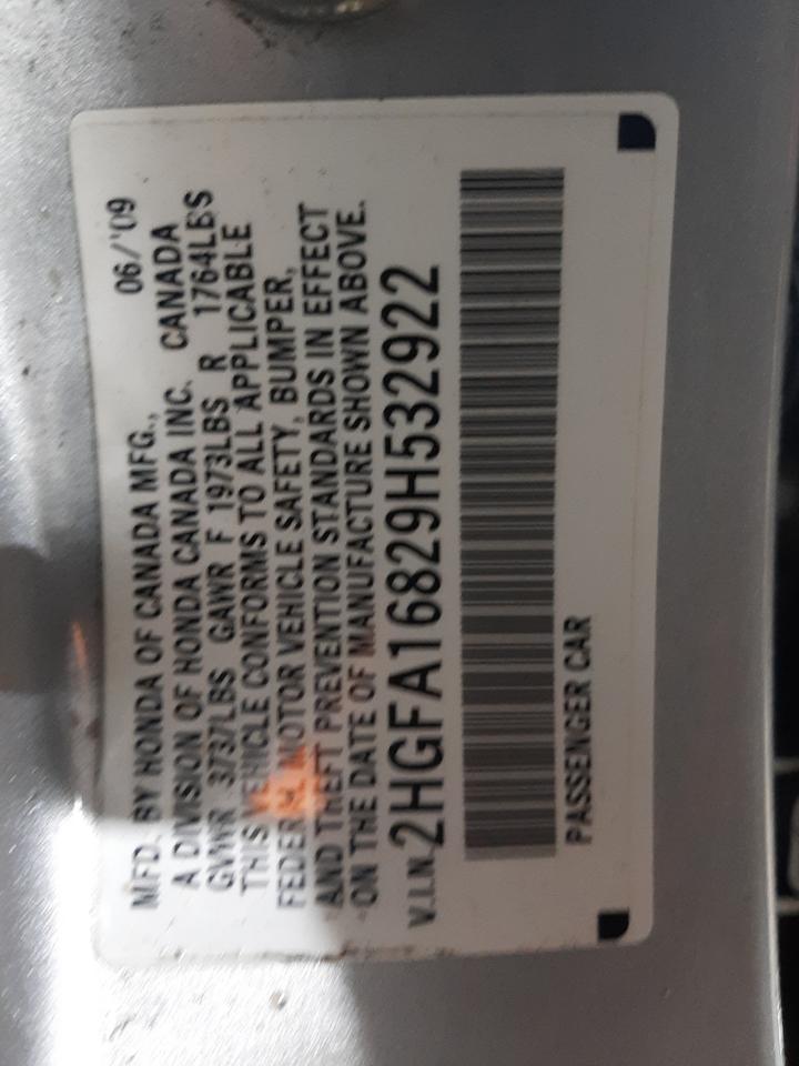Photo 10 from auction – 2009 HONDA CIVIC EX with VIN 2HGFA16829H532922