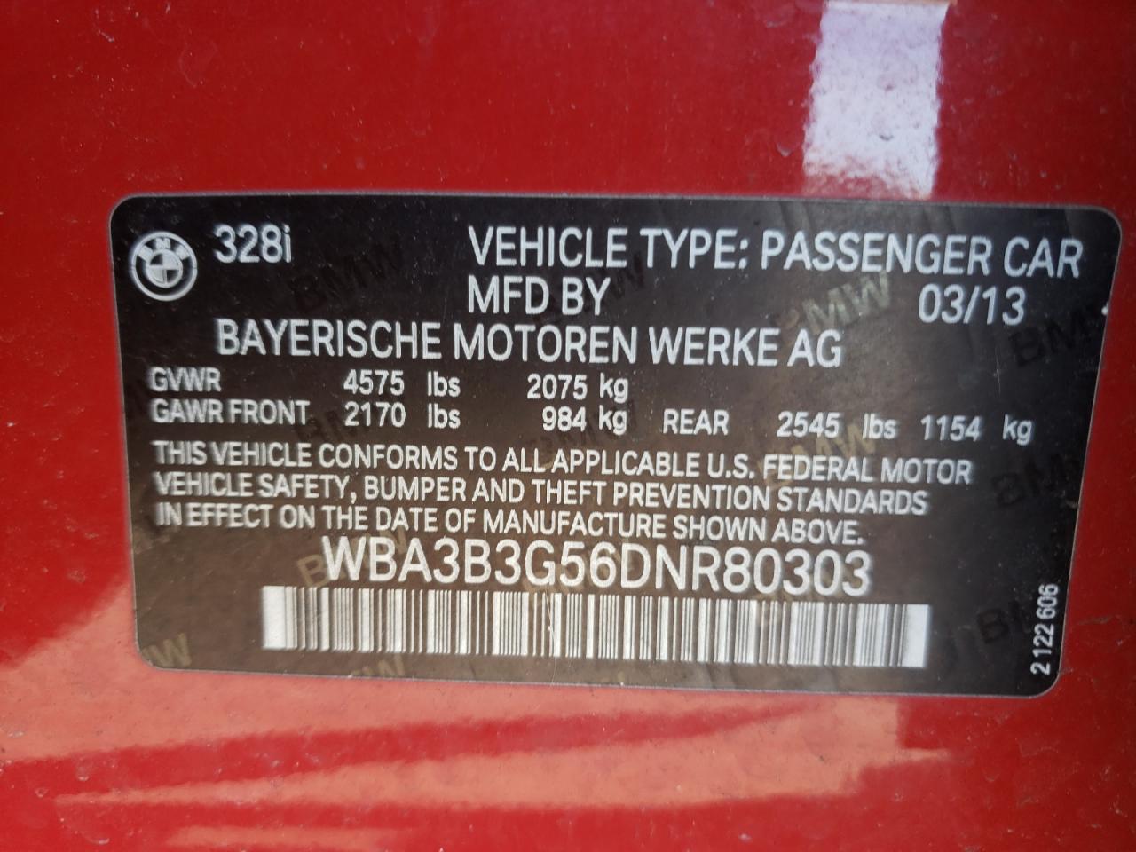 Photo 10 from auction – 2013 BMW 328 XI with VIN WBA3B3G56DNR80303