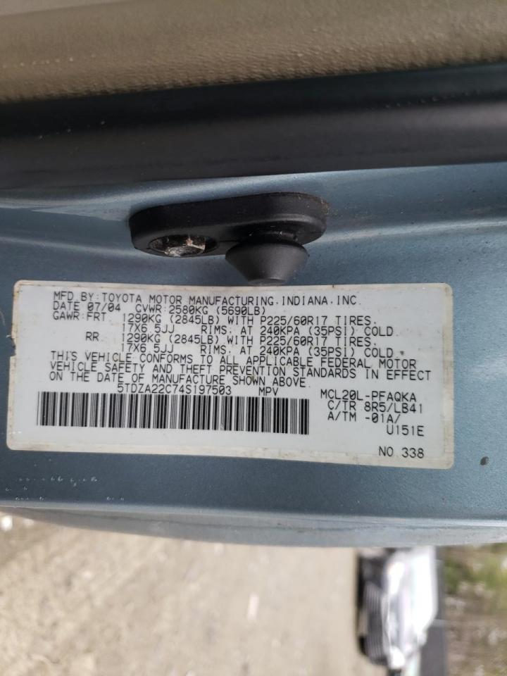 Photo 10 from auction – 2004 TOYOTA SIENNA XLE with VIN 5TDZA22C74S197503