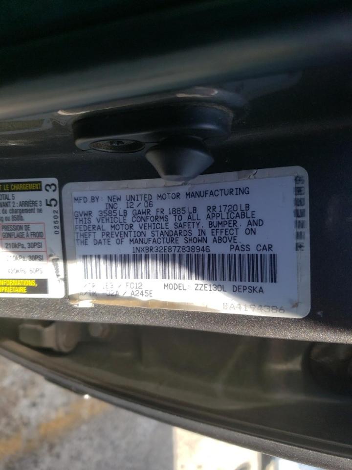 Photo 10 from auction – 2007 TOYOTA COROLLA CE with VIN 1NXBR32E87Z838946