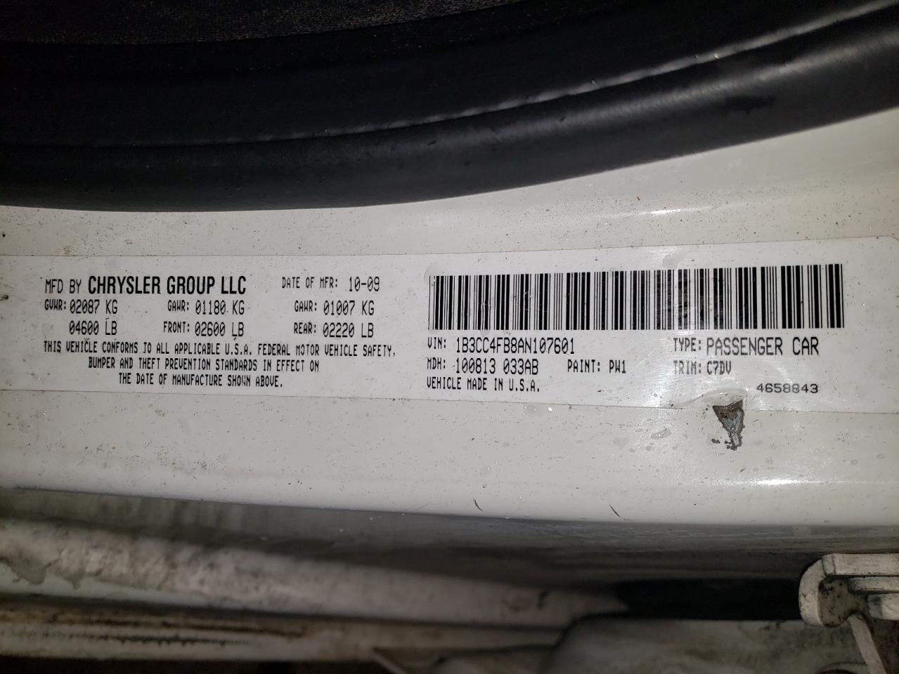 Photo 10 from auction – 2010 DODGE AVENGER SX with VIN 1B3CC4FB8AN107601