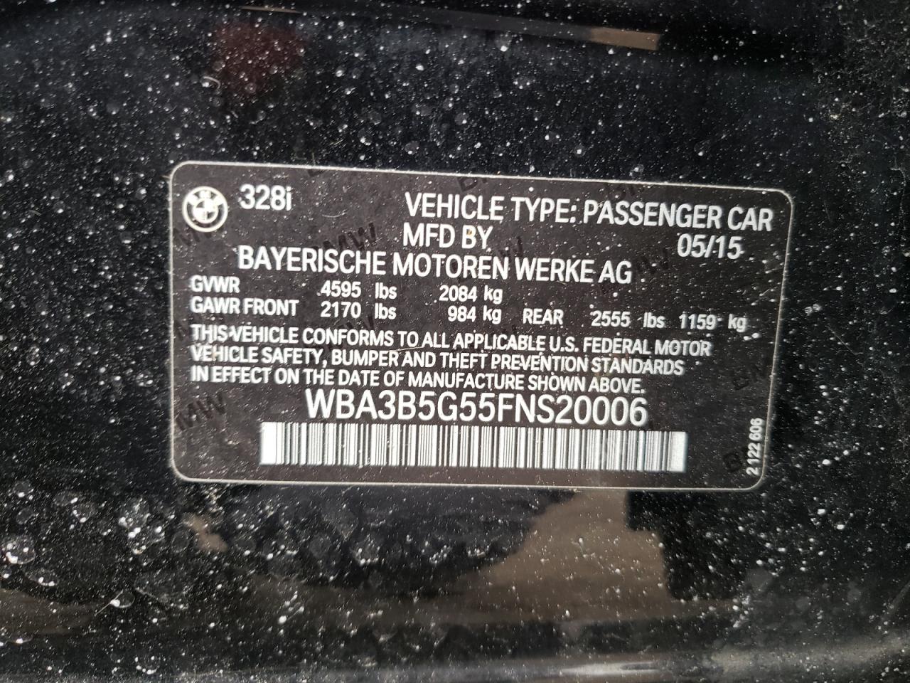 Photo 10 from auction – 2015 BMW 328 XI SUL with VIN WBA3B5G55FNS20006