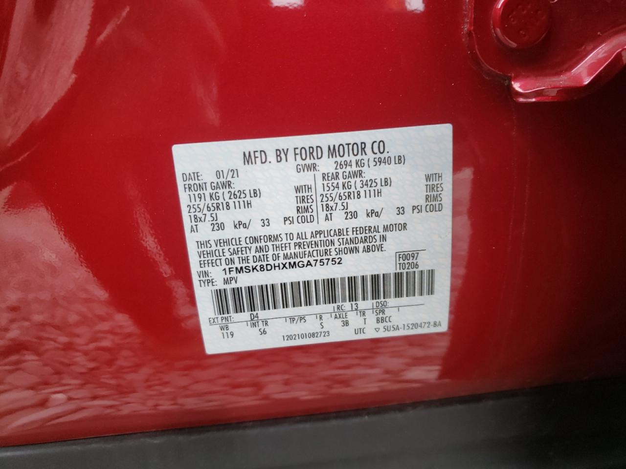Photo 11 from auction – 2021 FORD EXPLORER X with VIN 1FMSK8DHXMGA75752