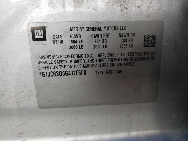 Photo 10 from auction – 2016 CHEVROLET SONIC LT with VIN 1G1JC6SG6G4170500