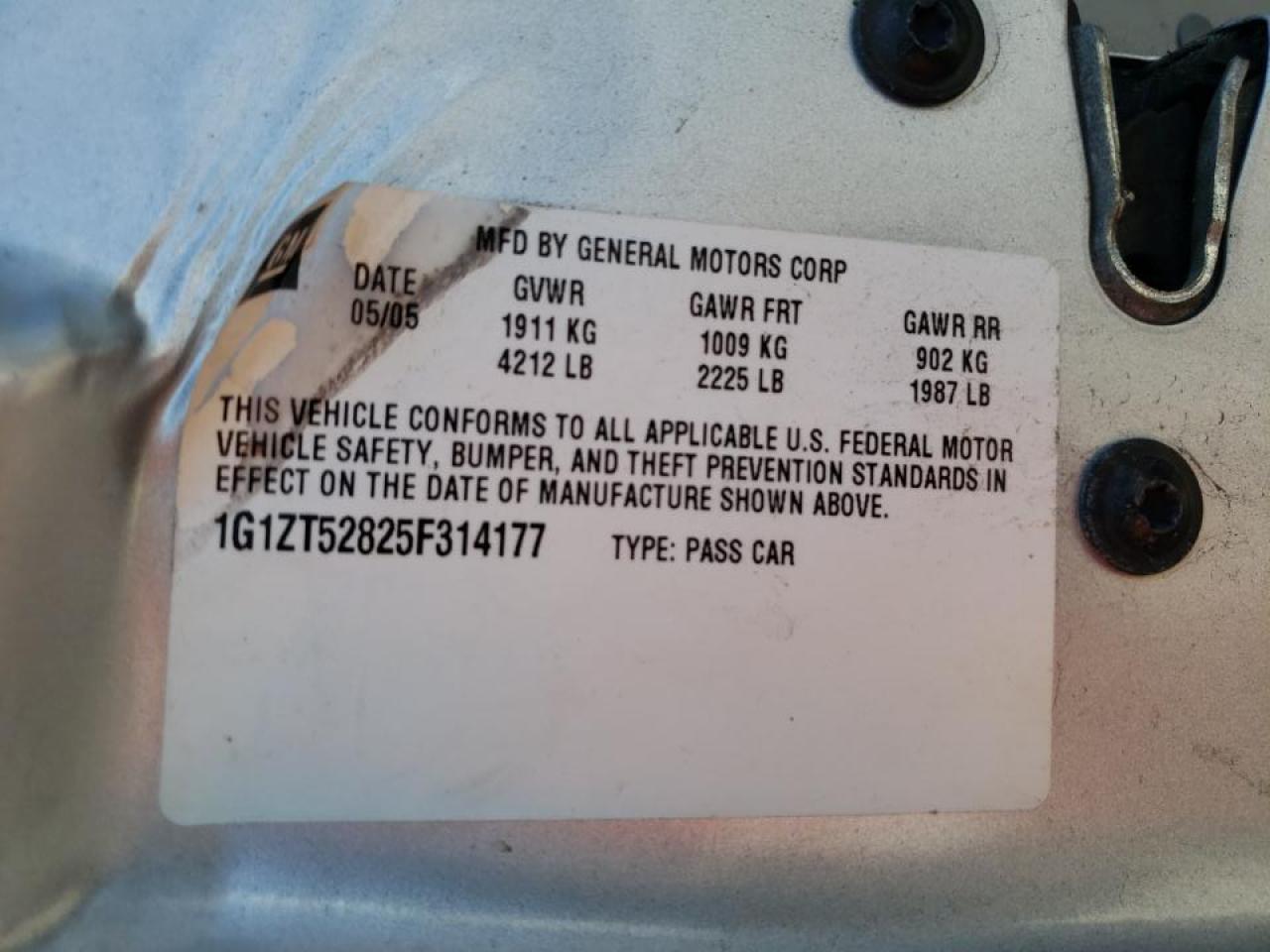 Photo 10 from auction – 2005 CHEVROLET MALIBU LS with VIN 1G1ZT52825F314177