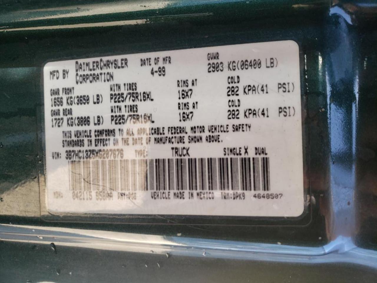 Photo 10 from auction – 1999 DODGE RAM 1500 with VIN 3B7HC13Z5XG207676