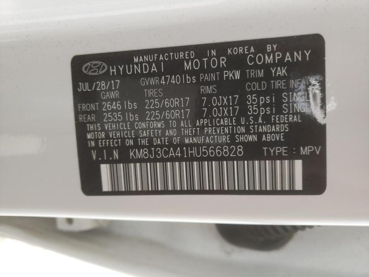 Photo 10 from auction – 2017 HYUNDAI TUCSON LIM with VIN KM8J3CA41HU566828