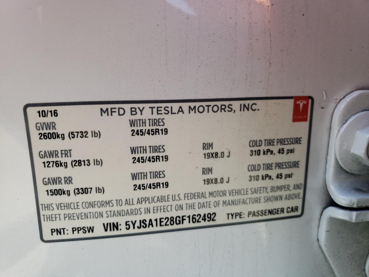 Photo 10 from auction – 2016 TESLA MODEL S with VIN 5YJSA1E28GF162492