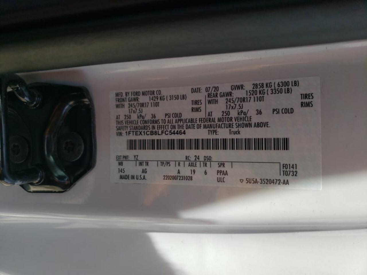 Photo 10 from auction – 2020 FORD F150 SUPER with VIN 1FTEX1CB8LFC54464