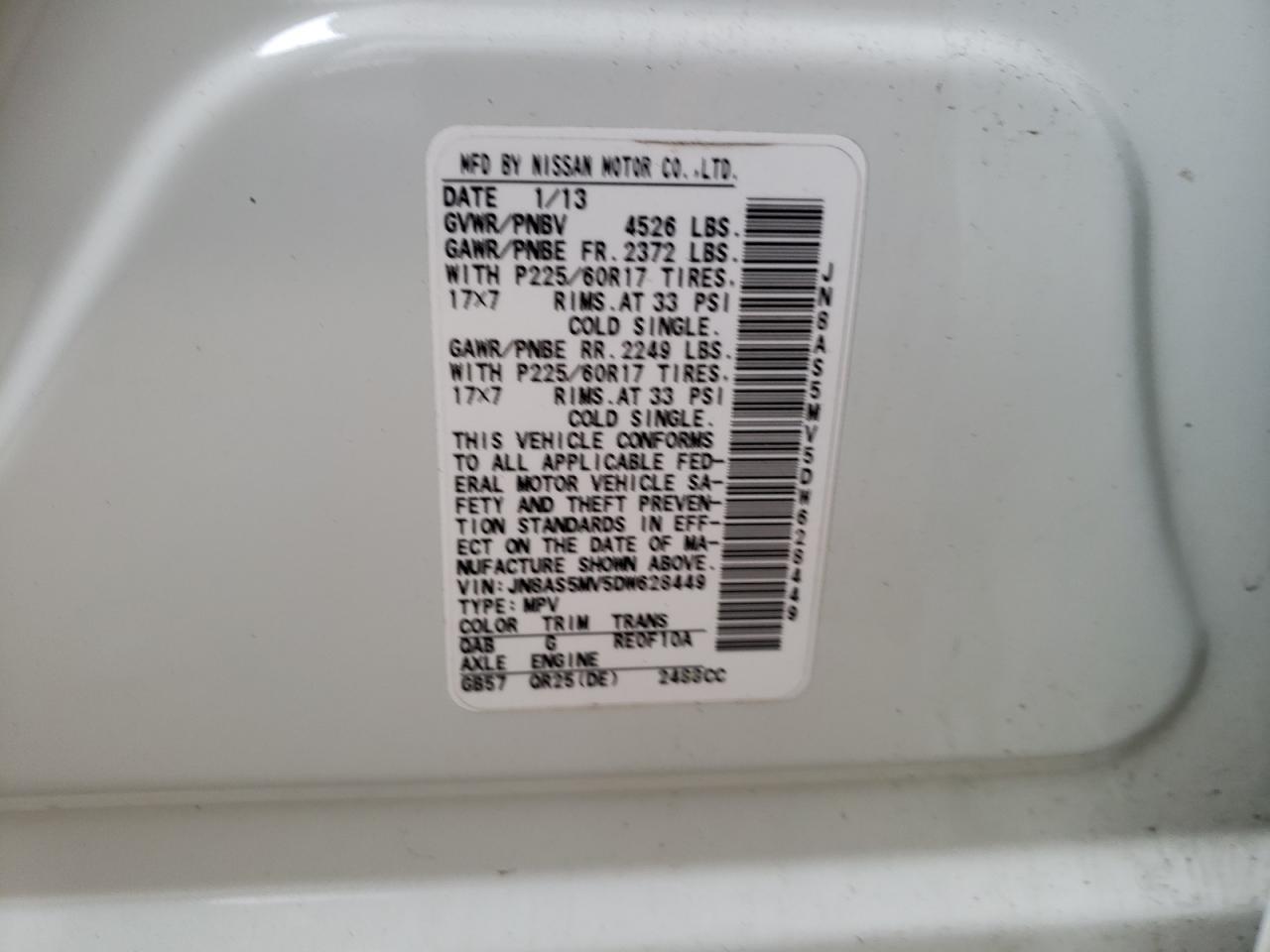 Photo 10 from auction – 2013 NISSAN ROGUE S with VIN JN8AS5MV5DW628449