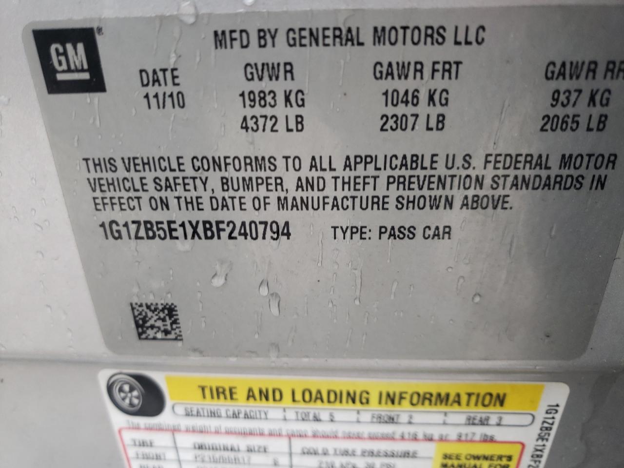 Photo 10 from auction – 2011 CHEVROLET MALIBU LS with VIN 1G1ZB5E1XBF240794
