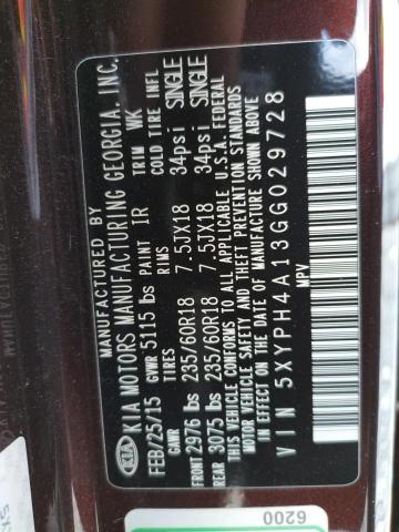 Photo 10 from auction – 2016 KIA SORENTO EX with VIN 5XYPH4A13GG029728