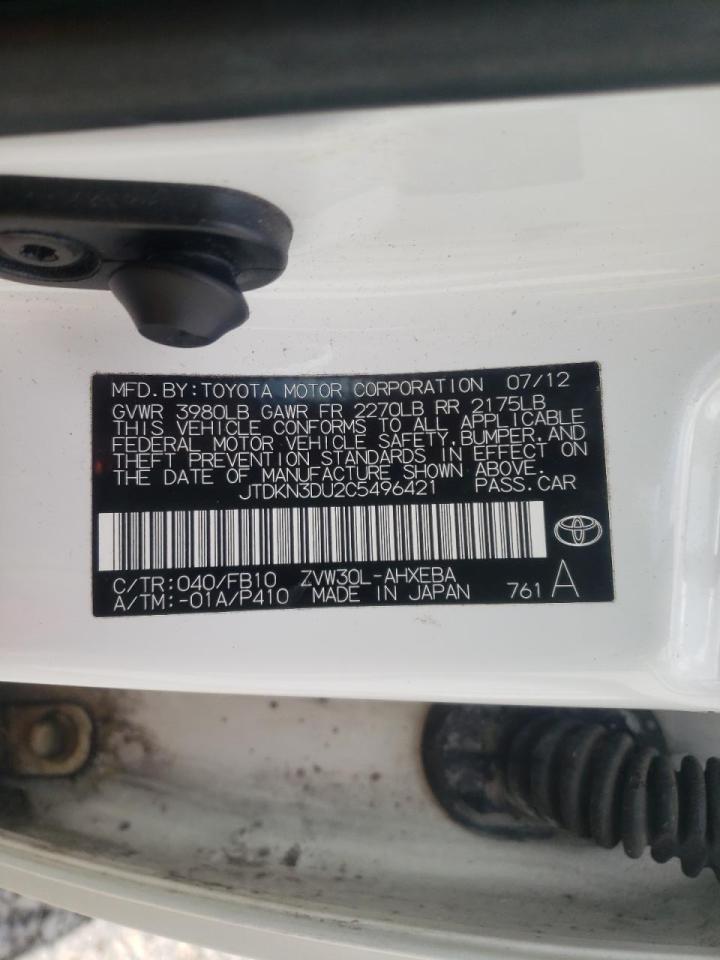 Photo 10 from auction – 2012 TOYOTA PRIUS with VIN JTDKN3DU2C5496421