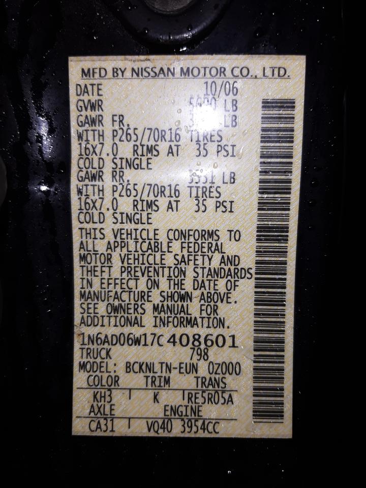 Photo 10 from auction – 2007 NISSAN FRONTIER K with VIN 1N6AD06W17C408601