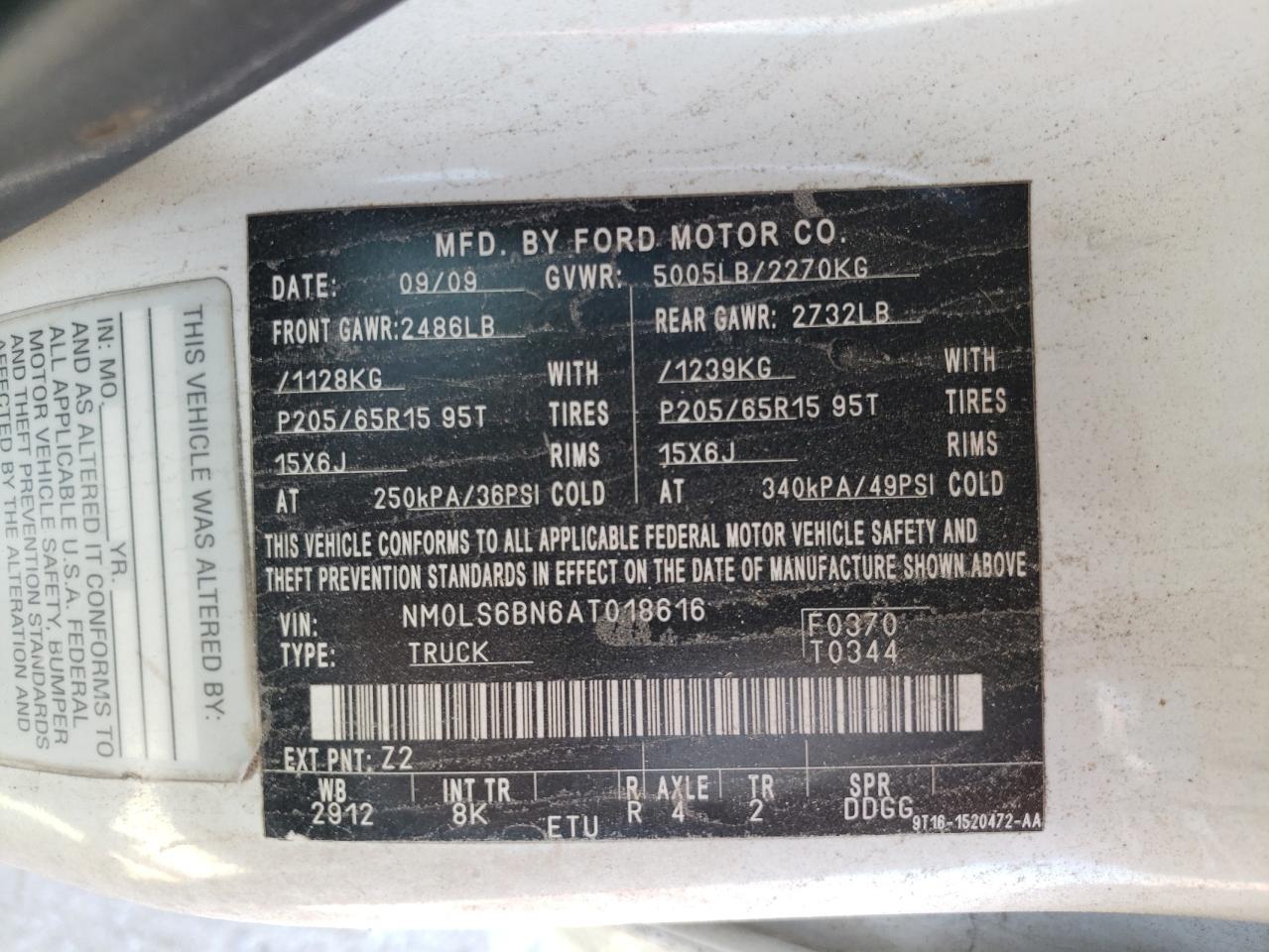 Photo 10 from auction – 2010 FORD TRANSIT CO with VIN NM0LS6BN6AT018616
