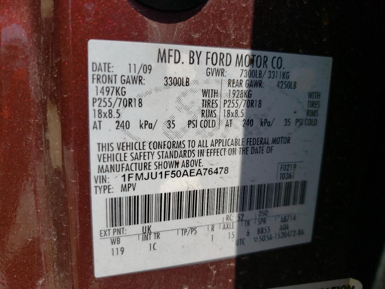 Photo 10 from auction – 2010 FORD EXPEDITION with VIN 1FMJU1F50AEA76478