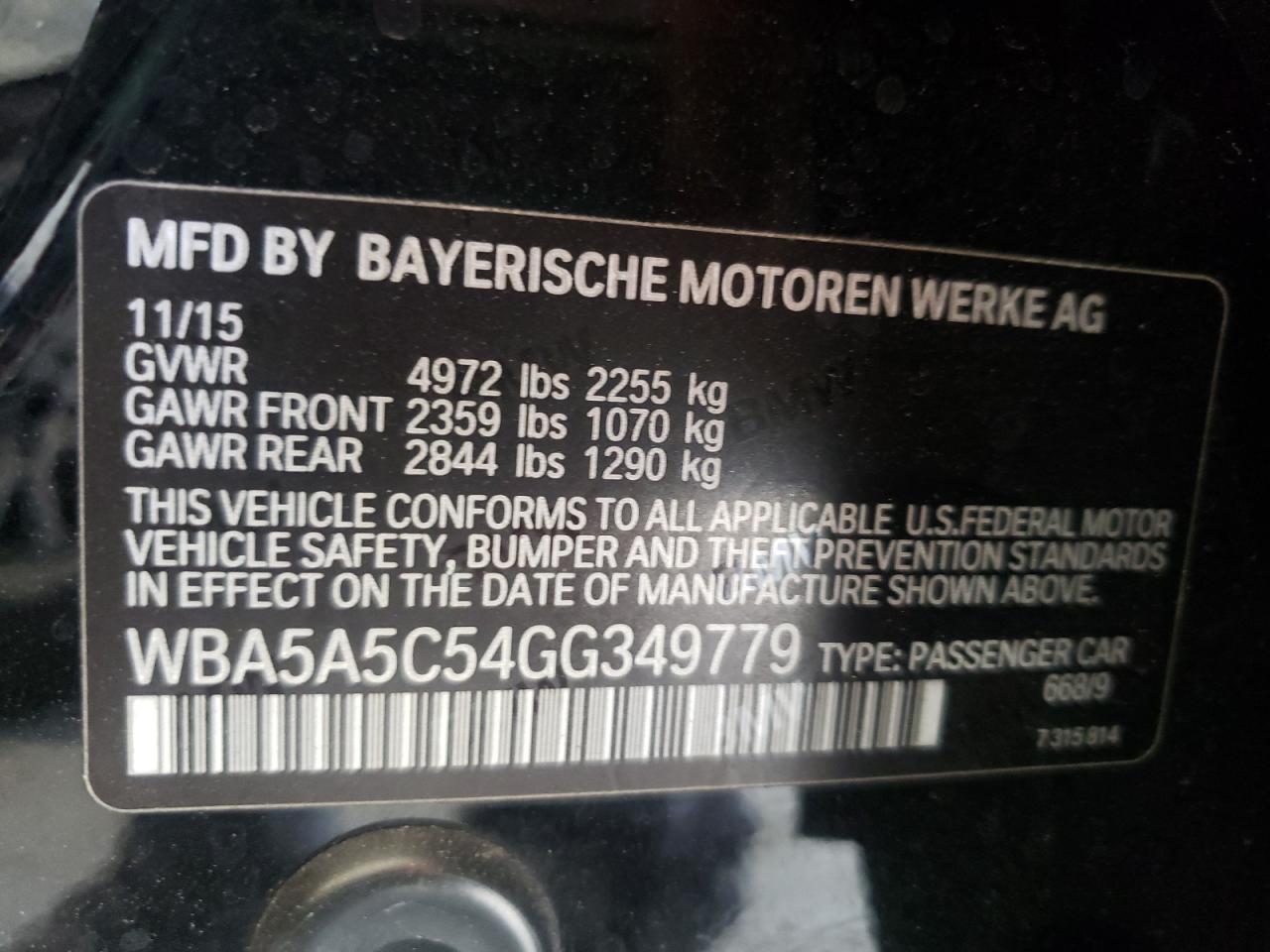 Photo 10 from auction – 2016 BMW 528 I with VIN WBA5A5C54GG349779