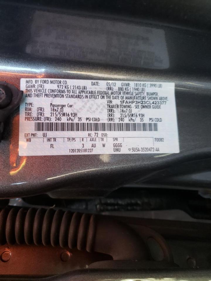 Photo 10 from auction – 2012 FORD FOCUS SEL with VIN 1FAHP3H23CL423377