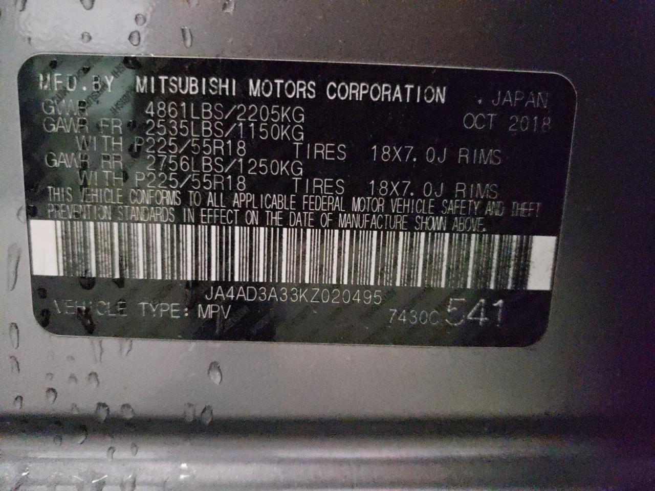 Photo 10 from auction – 2019 MITSUBISHI OUTLANDER with VIN JA4AD3A33KZ020495