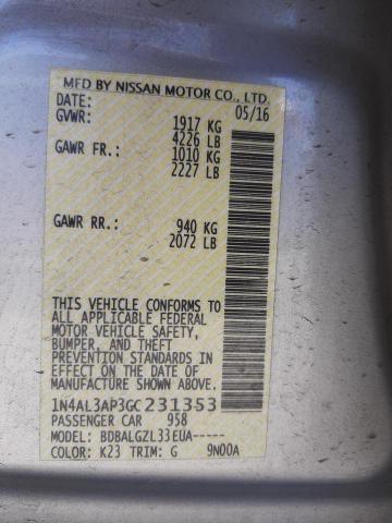 Photo 10 from auction – 2016 NISSAN ALTIMA 2.5 with VIN 1N4AL3AP3GC231353