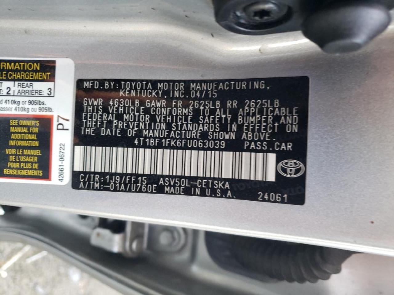 Photo 10 from auction – 2015 TOYOTA CAMRY LE with VIN 4T1BF1FK6FU063039