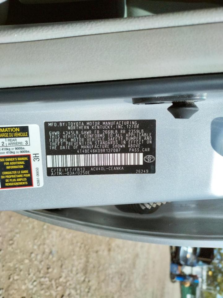 Photo 10 from auction – 2009 TOYOTA CAMRY BASE with VIN 4T4BE46K09R127087