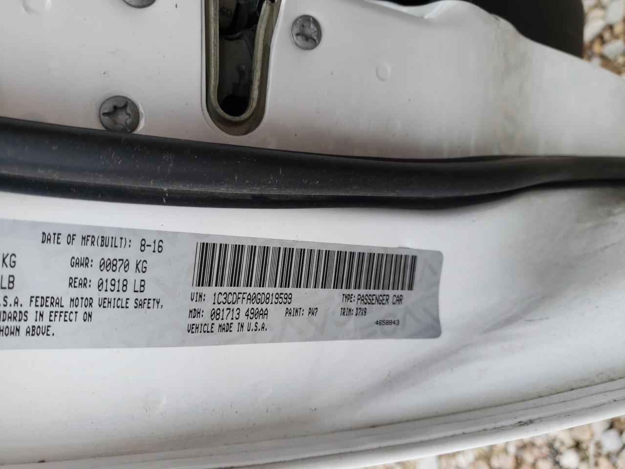Photo 10 from auction – 2016 DODGE DART SXT S with VIN 1C3CDFFA0GD819599