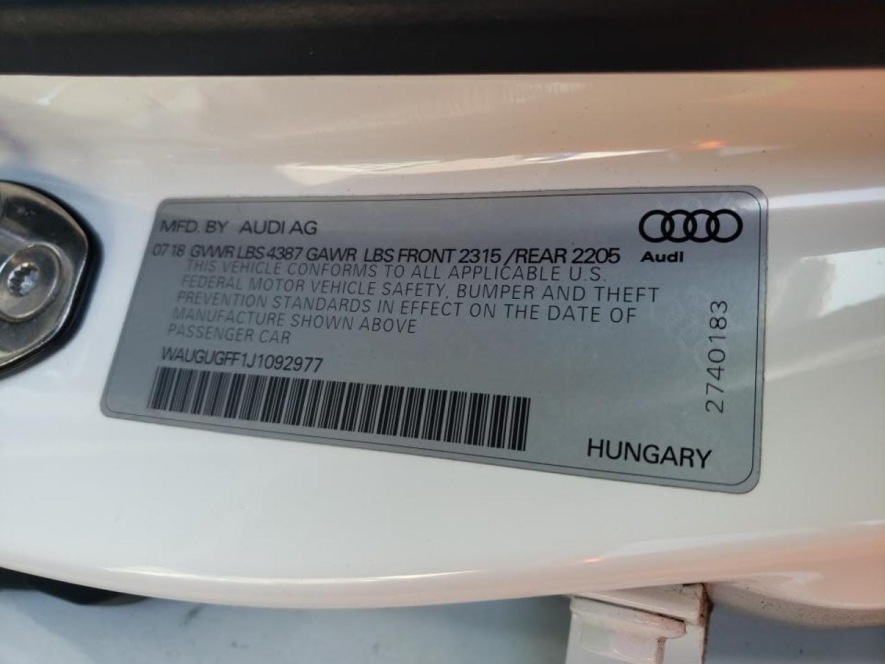 Photo 10 from auction – 2018 AUDI A3 PREMIUM with VIN WAUGUGFF1J1092977