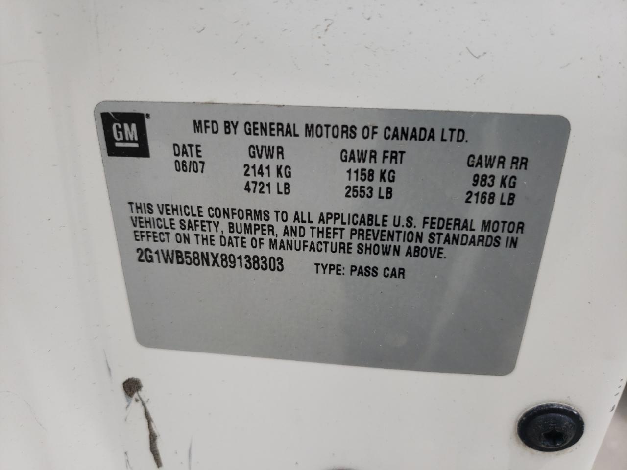Photo 20 from auction – 2008 CHEVROLET IMPALA LS with VIN 2G1WB58NX89138303
