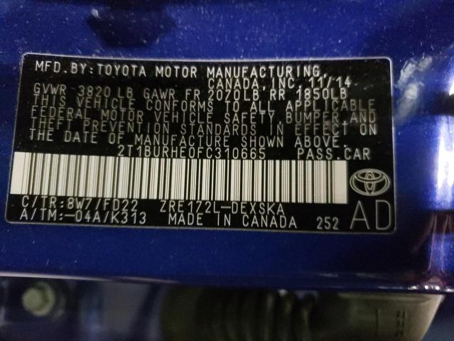Photo 10 from auction – 2015 TOYOTA COROLLA L with VIN 2T1BURHE0FC310665