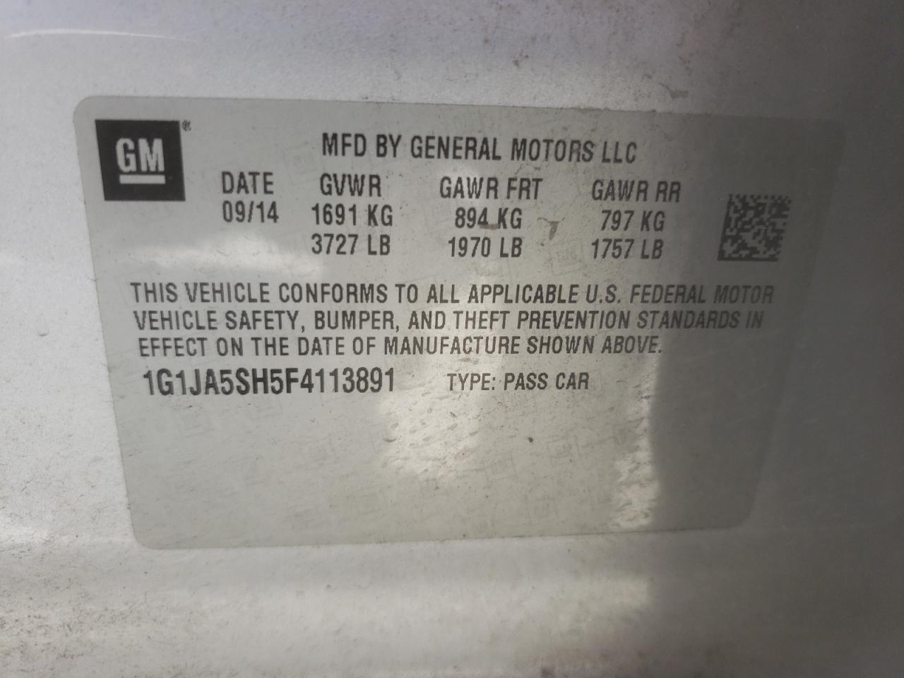Photo 10 from auction – 2015 CHEVROLET SONIC LS with VIN 1G1JA5SH5F4113891
