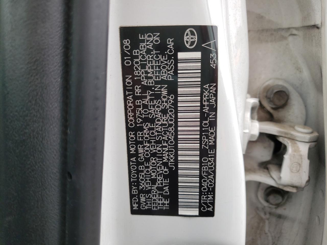 Photo 10 from auction – 2008 TOYOTA SCION XD with VIN JTKKU10458J020796
