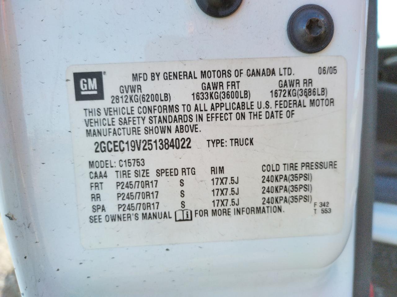 Photo 10 from auction – 2005 CHEVROLET SILVERADO with VIN 2GCEC19V251384022