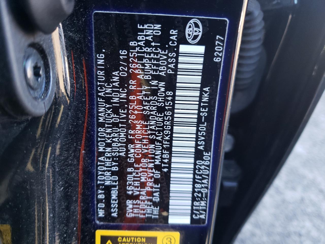 Photo 10 from auction – 2016 TOYOTA CAMRY LE with VIN 4T4BF1FK9GR561548