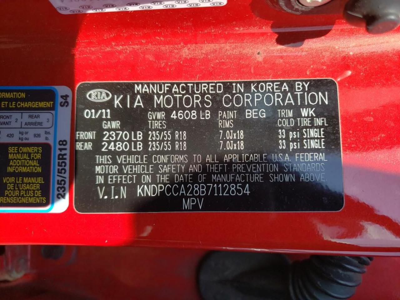 Photo 10 from auction – 2011 KIA SPORTAGE E with VIN KNDPCCA28B7112854