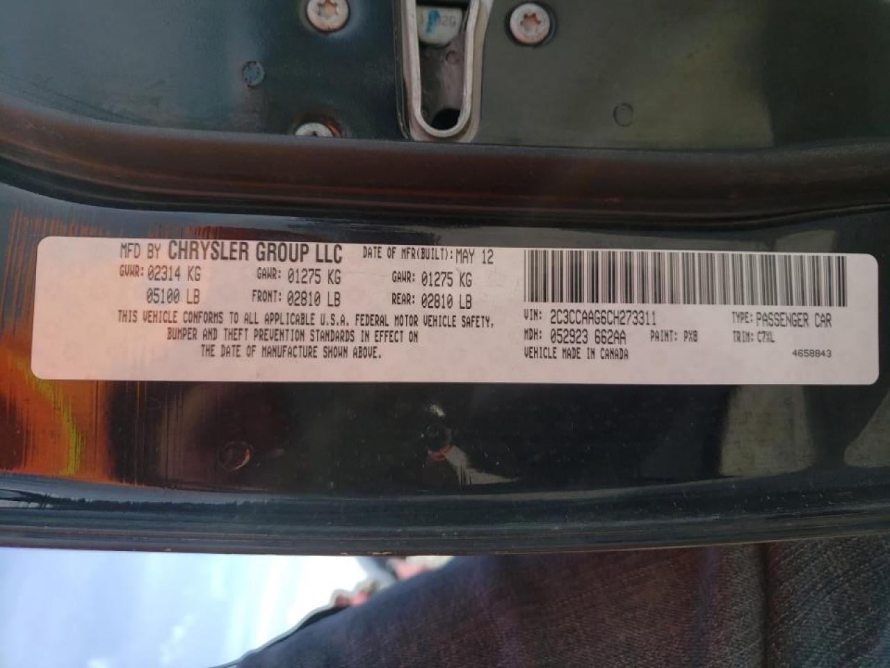 Photo 10 from auction – 2012 CHRYSLER 300 with VIN 2C3CCAAG6CH273311
