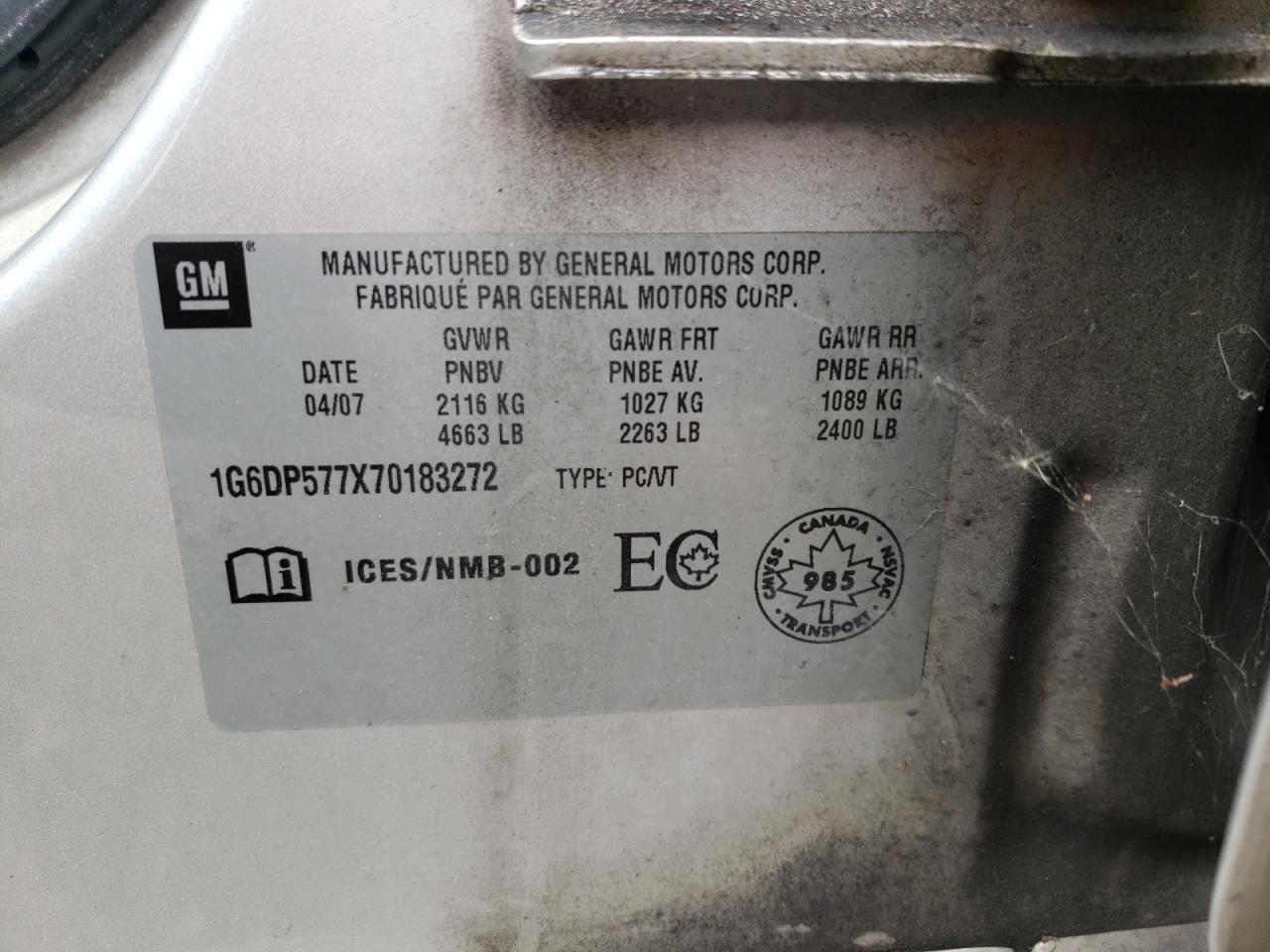 Photo 10 from auction – 2007 CADILLAC CTS HI FEA with VIN 1G6DP577X70183272