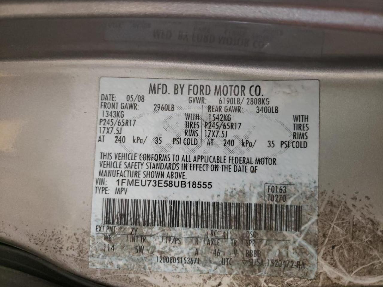 Photo 10 from auction – 2008 FORD EXPLORER X with VIN 1FMEU73E58UB18555