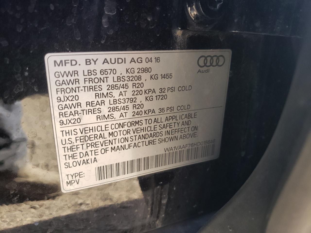 Photo 10 from auction – 2017 AUDI Q7 PRESTIG with VIN WA1VAAF76HD015646