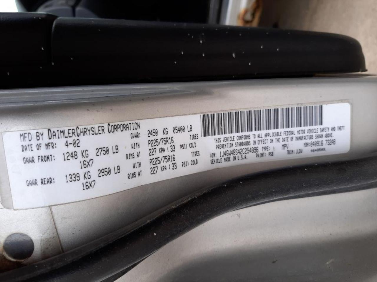Photo 10 from auction – 2002 JEEP GRAND CHER with VIN 1J4GW48S42C254896