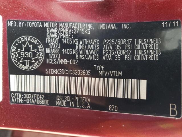 Photo 10 from auction – 2012 TOYOTA SIENNA LE with VIN 5TDKK3DC3CS203605