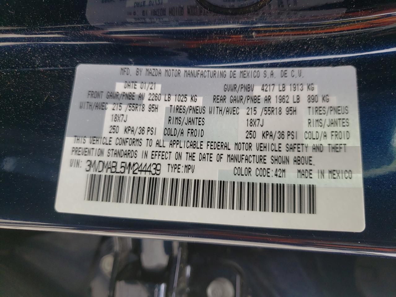 Photo 10 from auction – 2021 MAZDA CX-30 SELE with VIN 3MVDMABL5MM244439