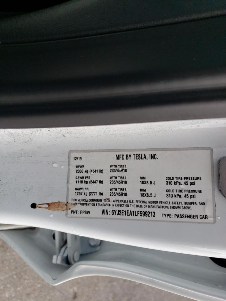 Photo 10 from auction – 2020 TESLA MODEL 3 with VIN 5YJ3E1EA1LF599213