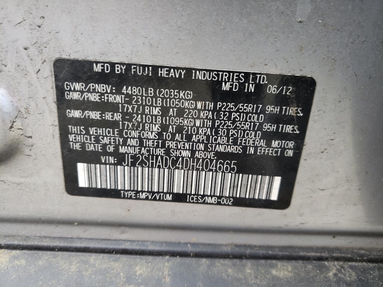 Photo 10 from auction – 2013 SUBARU FORESTER 2 with VIN JF2SHADC4DH404665