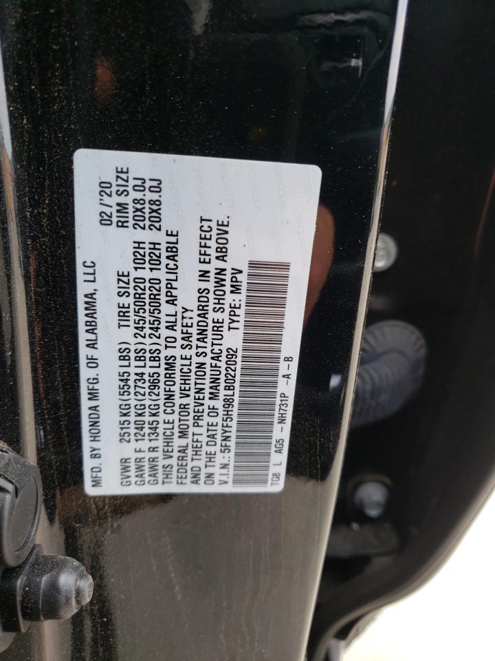 Photo 10 from auction – 2020 HONDA PILOT TOUR with VIN 5FNYF5H98LB022092