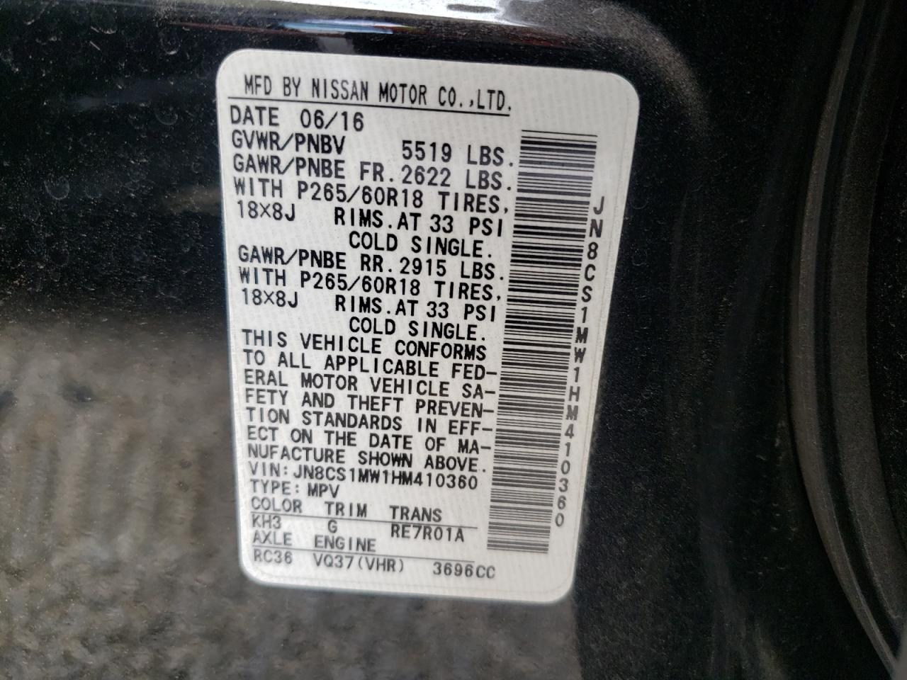 Photo 10 from auction – 2017 INFINITI QX70 with VIN JN8CS1MW1HM410360