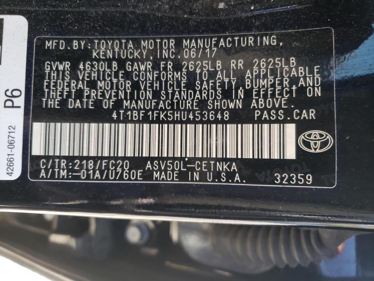 Photo 10 from auction – 2017 TOYOTA CAMRY LE with VIN 4T1BF1FK5HU453648