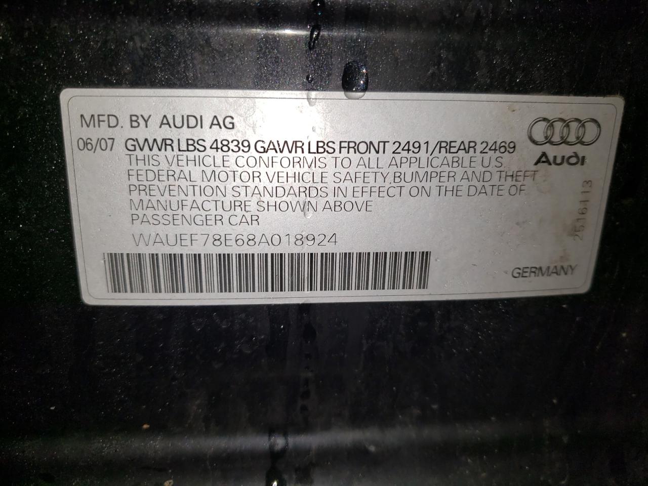 Photo 10 from auction – 2008 AUDI A4 S-LINE with VIN WAUEF78E68A018924