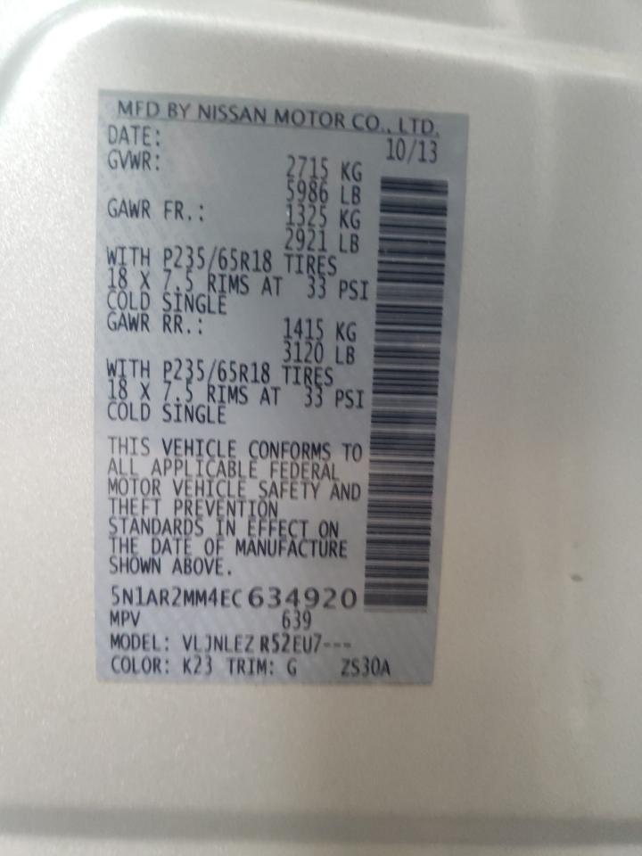 Photo 10 from auction – 2014 NISSAN PATHFINDER with VIN 5N1AR2MM4EC634920